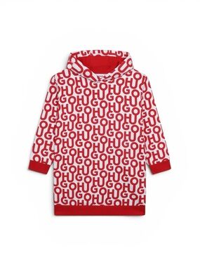 Hugo Boss Sweatshirt Hoodie Dress Red Logo Print Girls Size 8